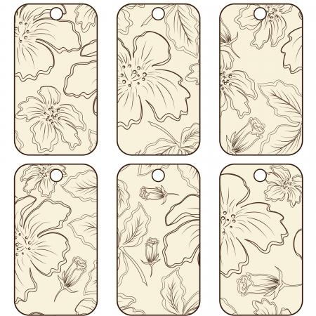 brown tags with flowersのイラスト素材