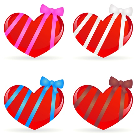 vector set of hearts with ribbonsのイラスト素材