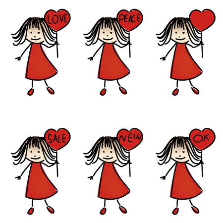 hand drawing girls with platesのイラスト素材