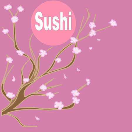 sushi text with sakura tree backgroundのイラスト素材