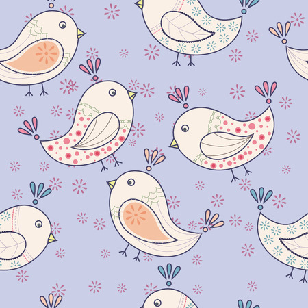 Vector seamless vintage pattern with birdsのイラスト素材