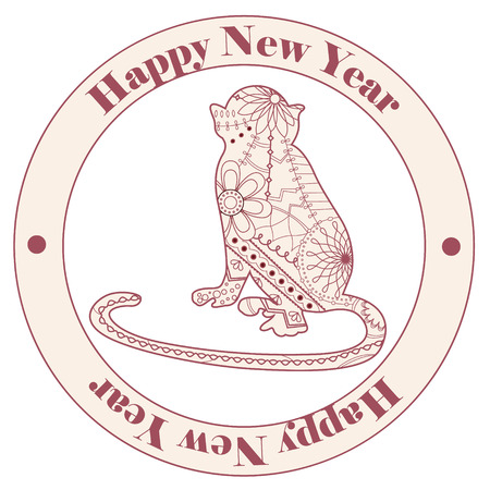 Vector vintage happy new year stamp with monkeyのイラスト素材