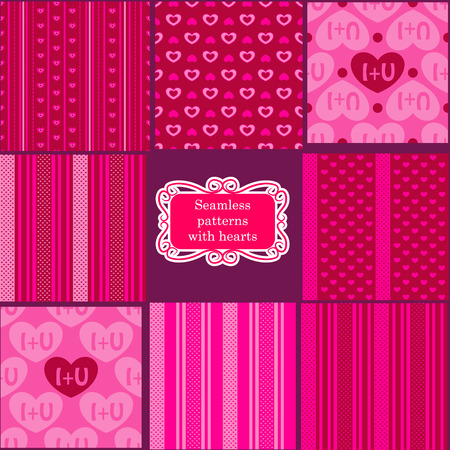 Vector set of pink heart patternsのイラスト素材