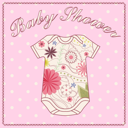 Vector vintage baby shower girl with bady clothingのイラスト素材