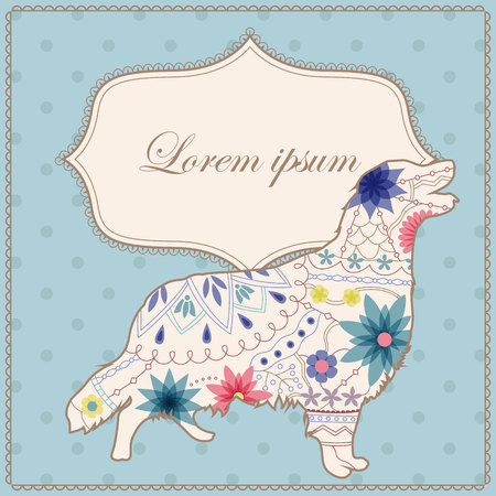 Vector vintage background with dogのイラスト素材