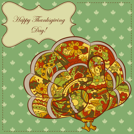 Vector greeting card with turkey happy thanksgiving dayのイラスト素材