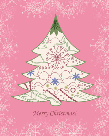 Vector background with christmas tree and snowflakes vintageのイラスト素材