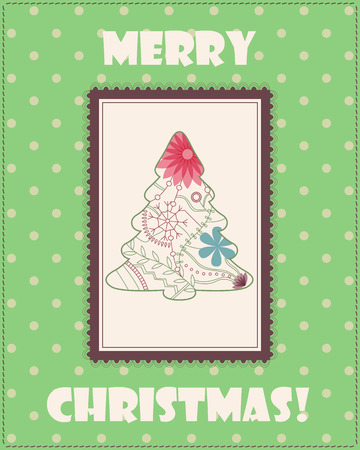 Vector Christmas card with tree vintageのイラスト素材
