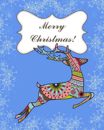 Vector background with deer and snowflakesのイラスト素材