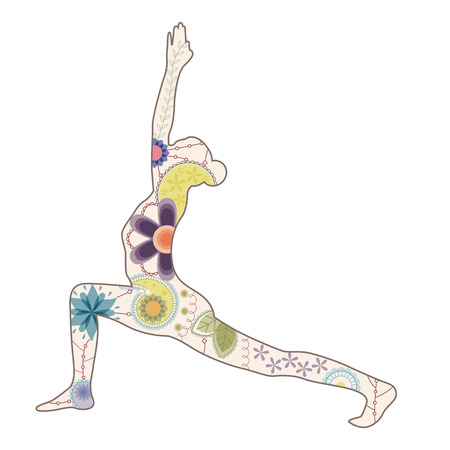 Vector warrior yoga pose vintageのイラスト素材