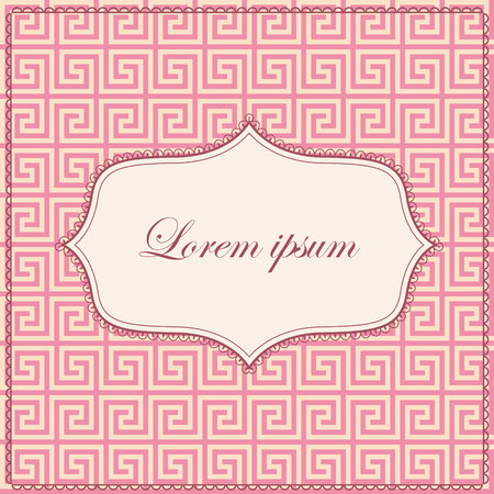 Vector vintage greek pattern pink background with bannerのイラスト素材