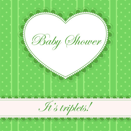 Vector baby shower with heart banner tripletsのイラスト素材