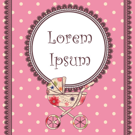 Vector vintage background with baby carriage and laceのイラスト素材