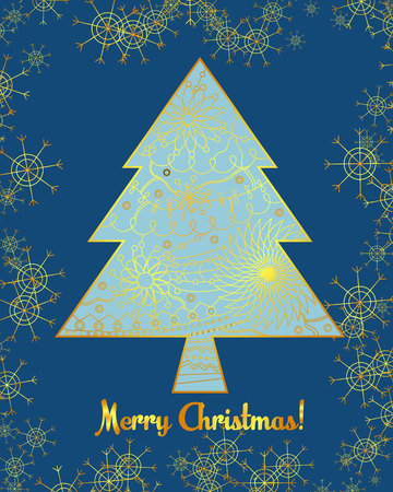 Vector merry christmas card with treeのイラスト素材