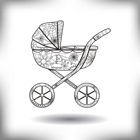 Vector baby carriage painted silhouette isolated on whiteのイラスト素材