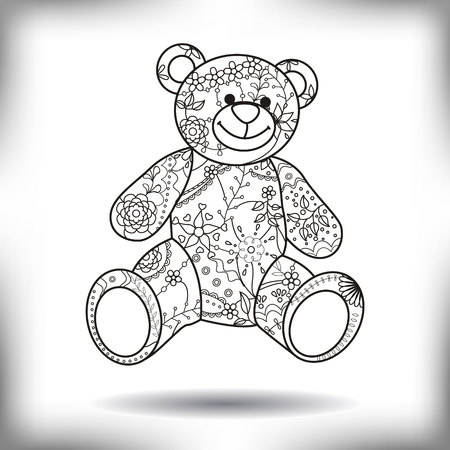 Vector bear toy painted silhouette isolated on whiteのイラスト素材