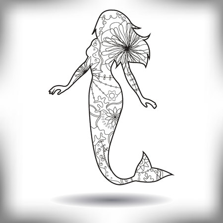 Vector mermaid painted silhouette isolated on whiteのイラスト素材