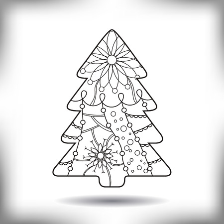 Vector christmas tree painted silhouette isolated on whiteのイラスト素材