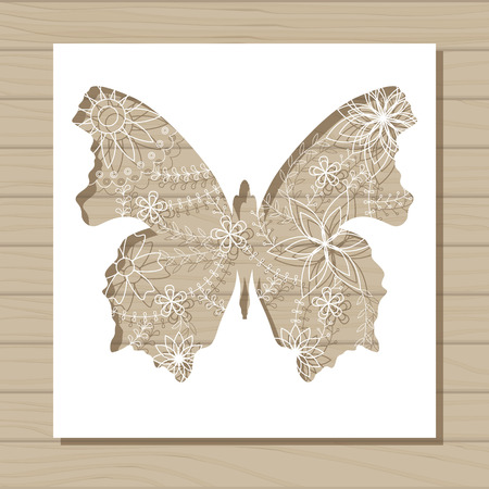 Vector stencil template of butterfly on wooden backgroundのイラスト素材