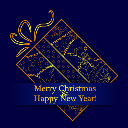 Vector merry Christmas card on paper with giftのイラスト素材