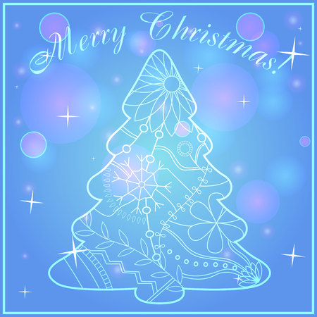 Vector merry Christmas card on bokeh backgroundのイラスト素材