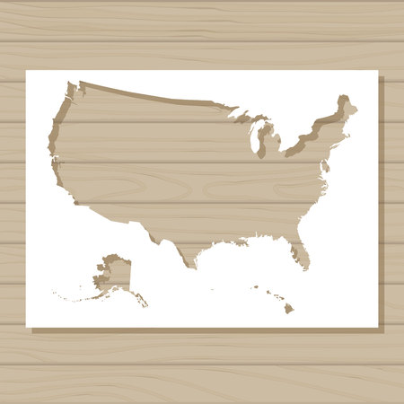vector stencil template of USA map on wooden backgroundのイラスト素材