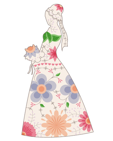 Vector bride silhouette vintageのイラスト素材