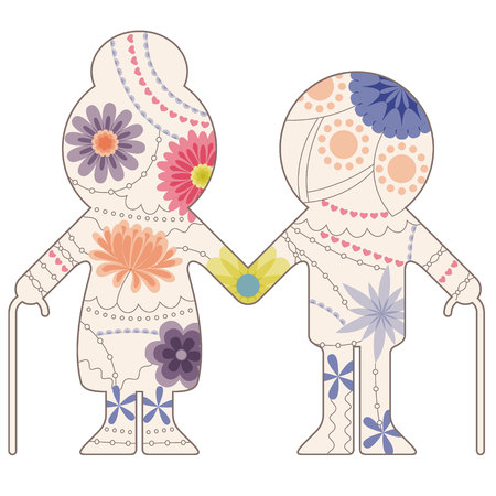 Vector aged people simple silhouette painted vintageのイラスト素材