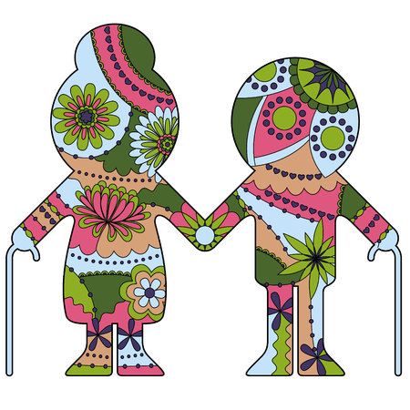 Vector aged people simple silhouette painted colrofulのイラスト素材