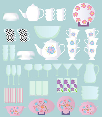 dishes sset cartoonのイラスト素材