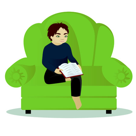 Boy read book on sofaのイラスト素材