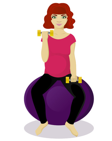 Pregnant woman on fitballのイラスト素材