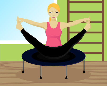 Yoga on trampoline in gym vector illustrationのイラスト素材
