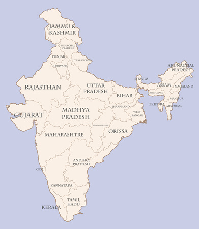 India contour map with statesのイラスト素材