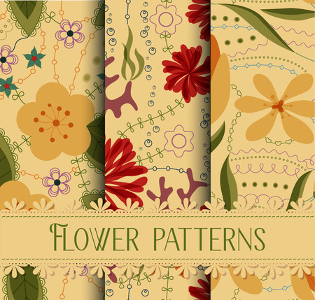 Vector set of retro floral patternsのイラスト素材
