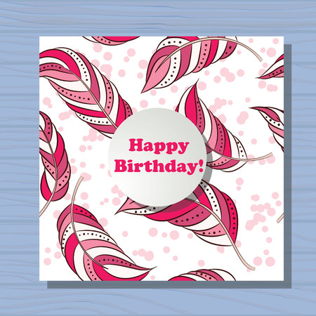 Happy birthday card with feathers vectorのイラスト素材