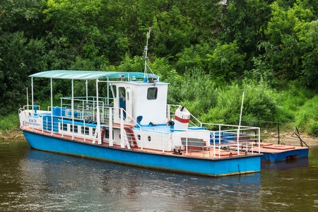 KIROV,RUSSIA-JULE 26, 2017: motor ship on the bank of the river Vyatkaのeditorial素材