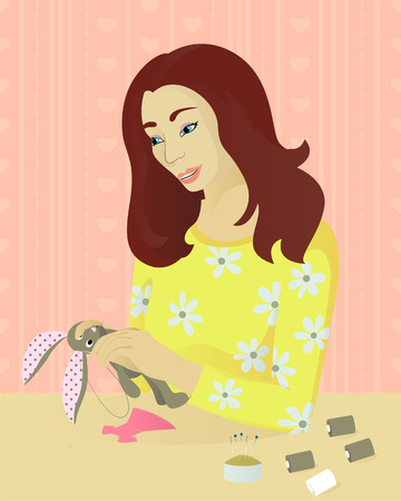 Girl sews a toyのイラスト素材