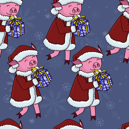 Santa pig with gifts pattern seamless vector illustrationのイラスト素材