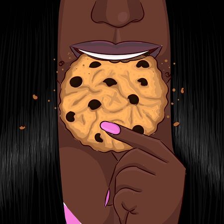 Black woman eat cookie hand drawing portraitのイラスト素材