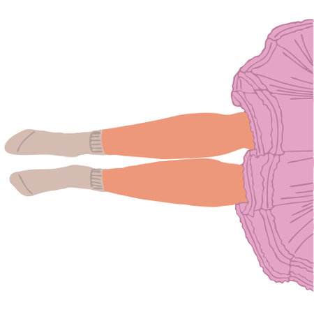 Flat vector illustration of legs lying on the floor. The grey socks are on the feets. Tutu pink dress is wearing on lady body.のイラスト素材