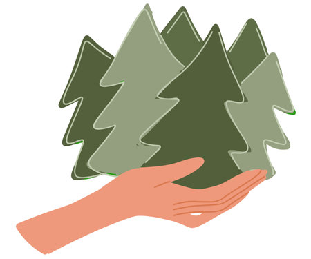 Hand keep forest flat hand drawing conceptualのイラスト素材
