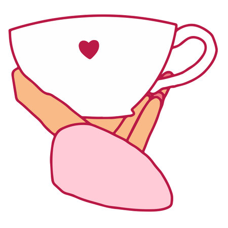 Flat vector illustration of hand holding cup with the heart. Love, romantic, st valentine,s day symbol.のイラスト素材