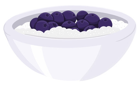 Porridge bowl with blueberries hand drawnのイラスト素材