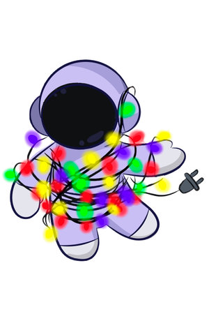 Cartoon isolated illustration Cosmonaut with christmas treeのイラスト素材