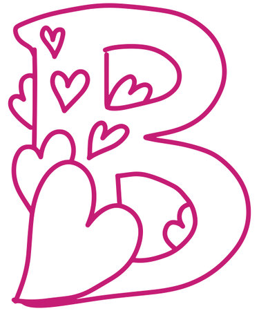 B monogram letter hand drawn with hearts. Pink alphabet symbol isolated on white.のイラスト素材