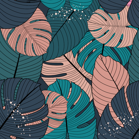 Seamless pattern with tropical leaves. Vector illustrationのイラスト素材