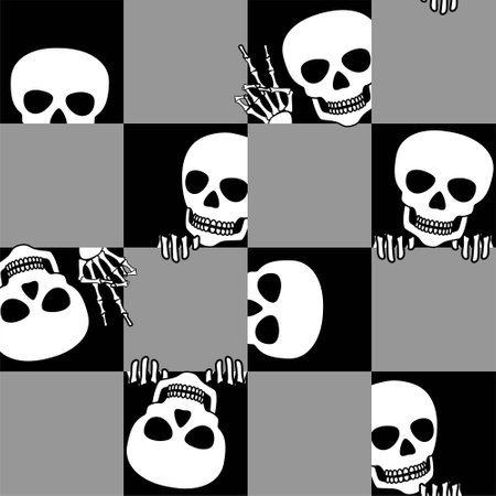 Skeleton looks out of the square. Halloween seamless illustration.のイラスト素材