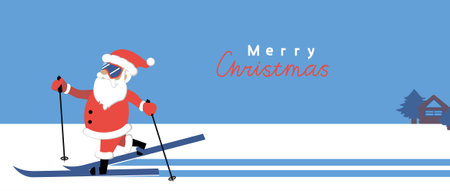 Cartoon Santa Claus skiing. Christmas set Vector illustration.のイラスト素材