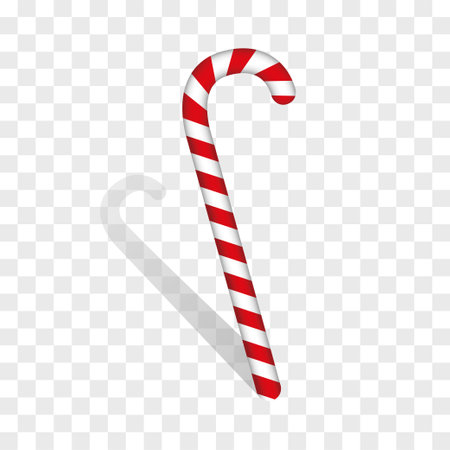 Christmas candy cane with shadow on transparen background. Vector illustration.のイラスト素材